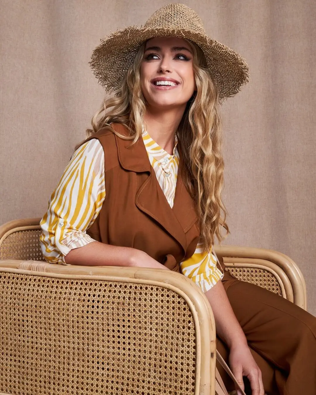 Gilet in twill di misto viscosa con collo con revers e cintura in vita MORO - Image 3