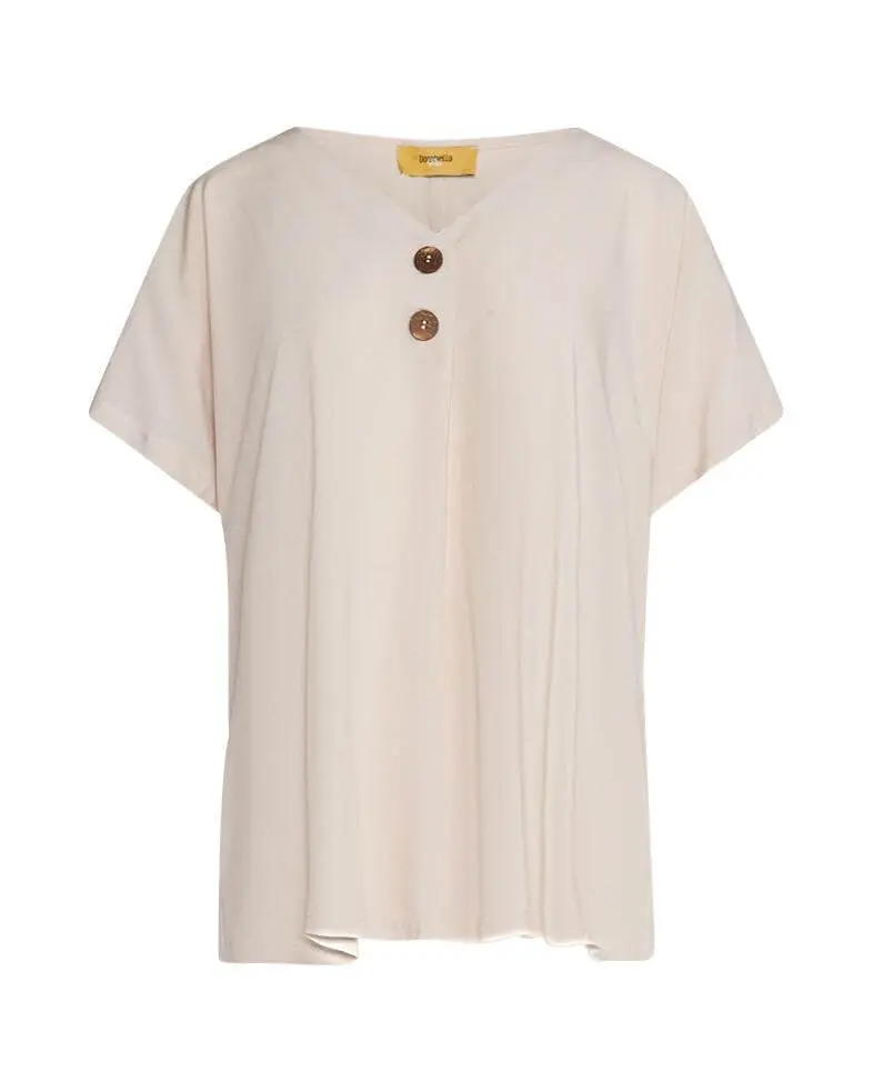 Blusa in viscosa tinta unita con scollo a V e bottoni CREMA - Image 2