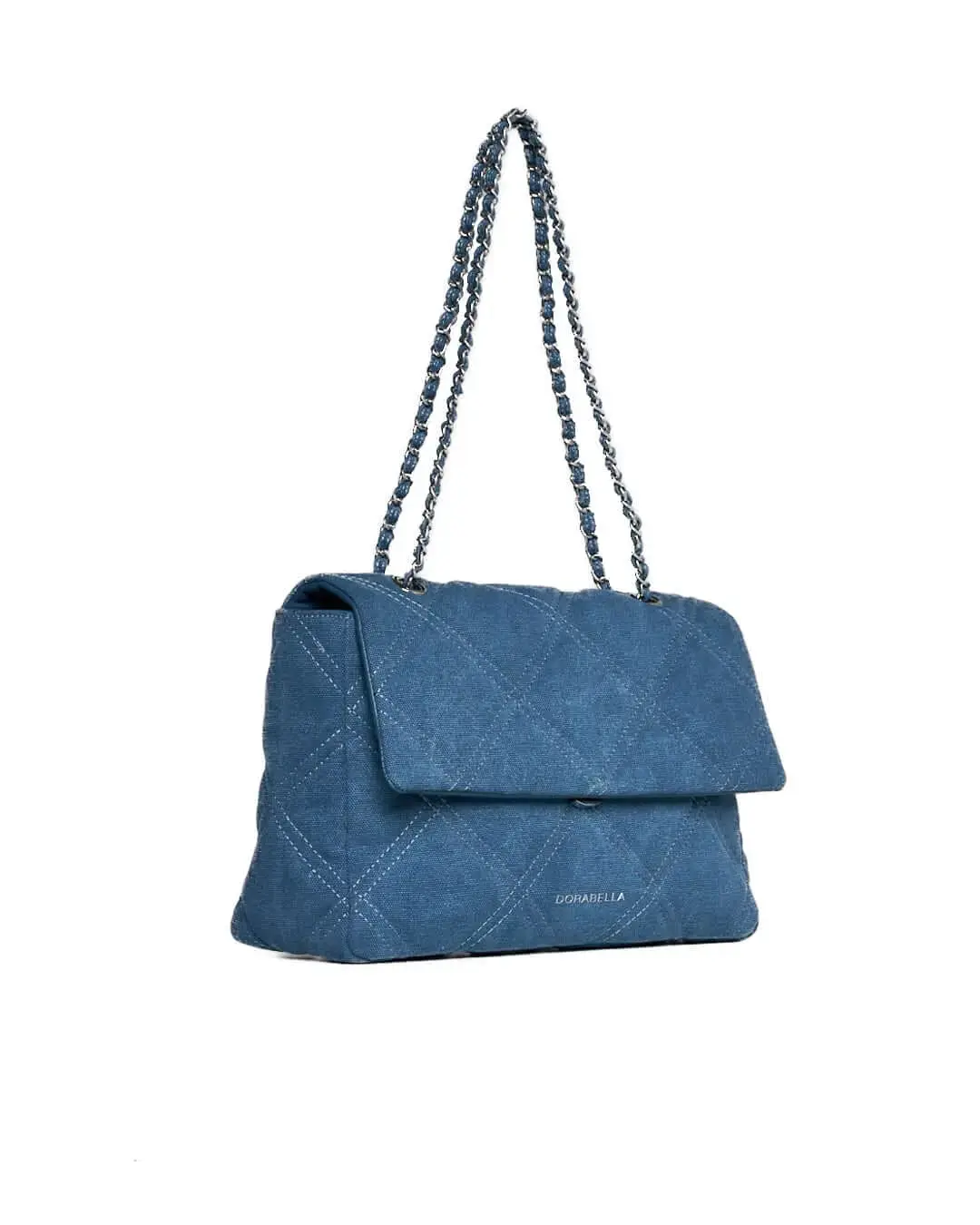 Borsa media a spalla in denim matelassé con manici a catena DENIM - Image 5