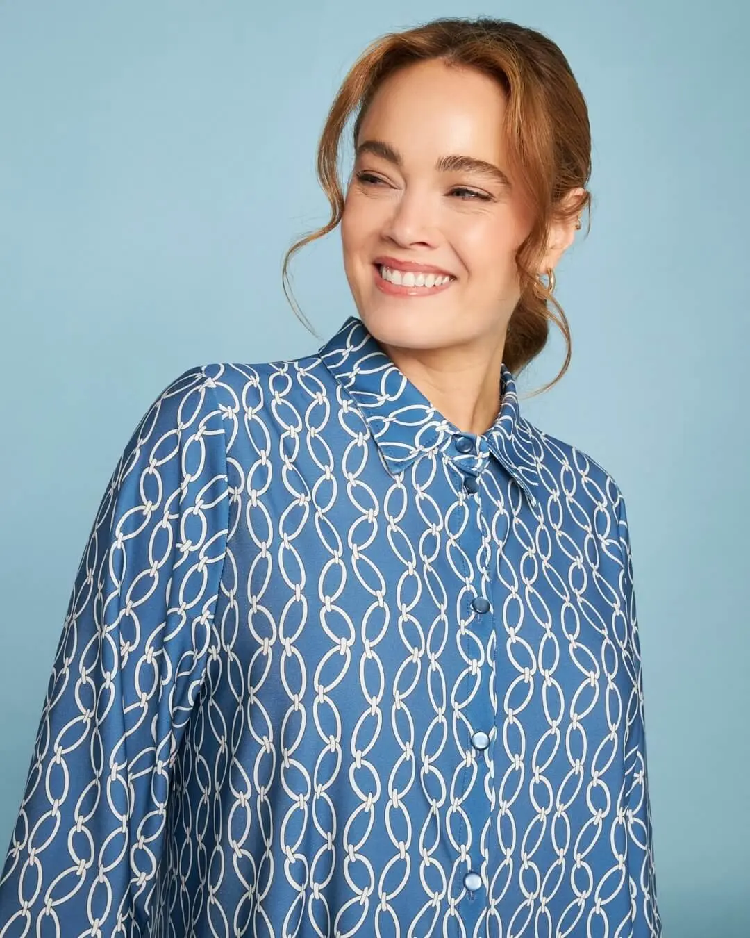 Camicia a maniche lunghe in jersey elasticizzato bi-colore con fantasia catena DENIM - Image 4