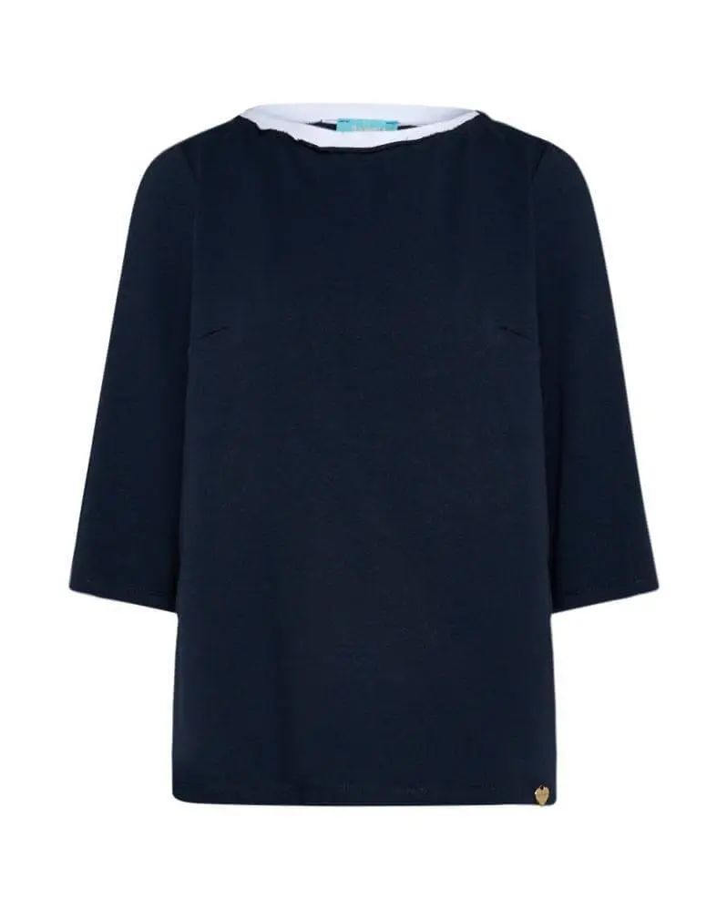 Blusa girocollo in jersey di cotone elasticizzato con volant sul retro BLU - Image 2