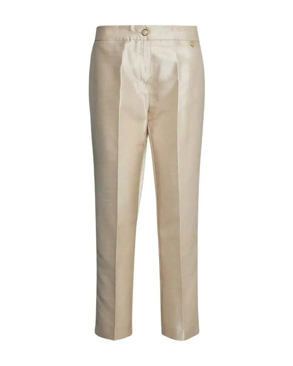 Pantalone a sigaretta in shantung con bottone rivestito CHAMPAGNE