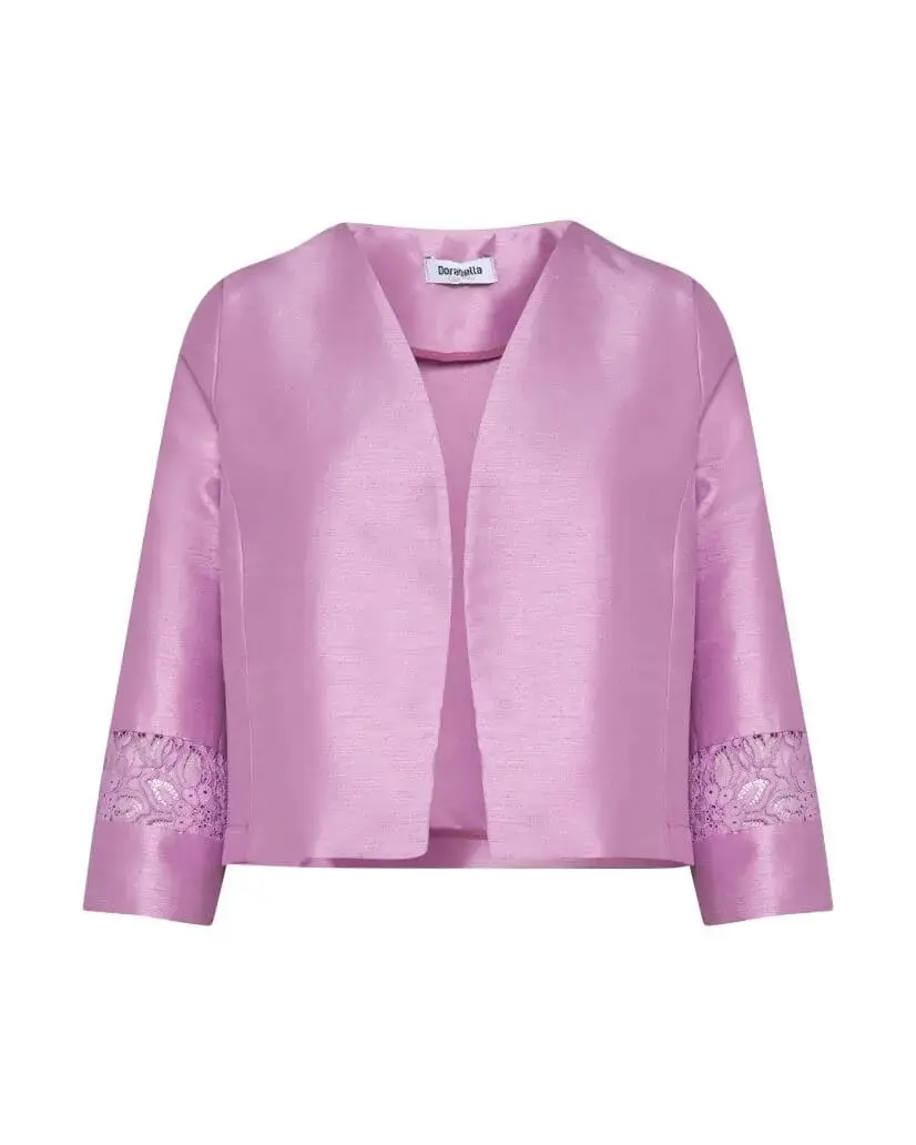 Bolerino in shantung con inserti in pizzo sulle maniche