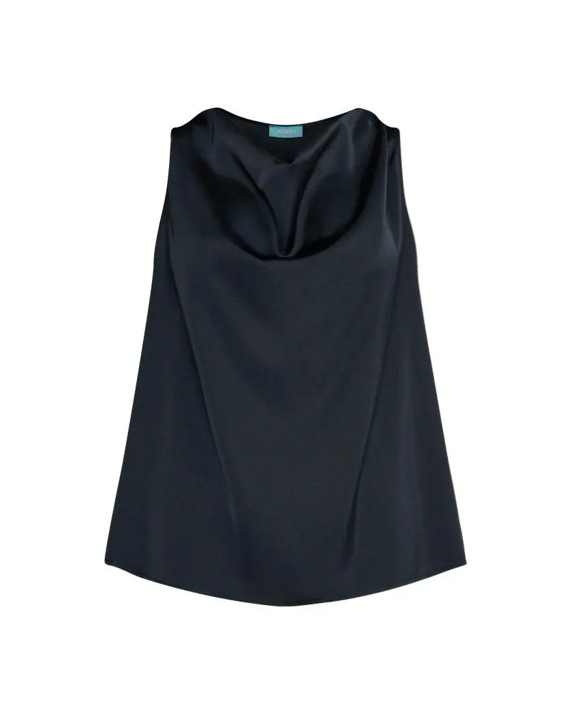 Top giromanica in raso con scollo drappeggiato NERO - Image 2