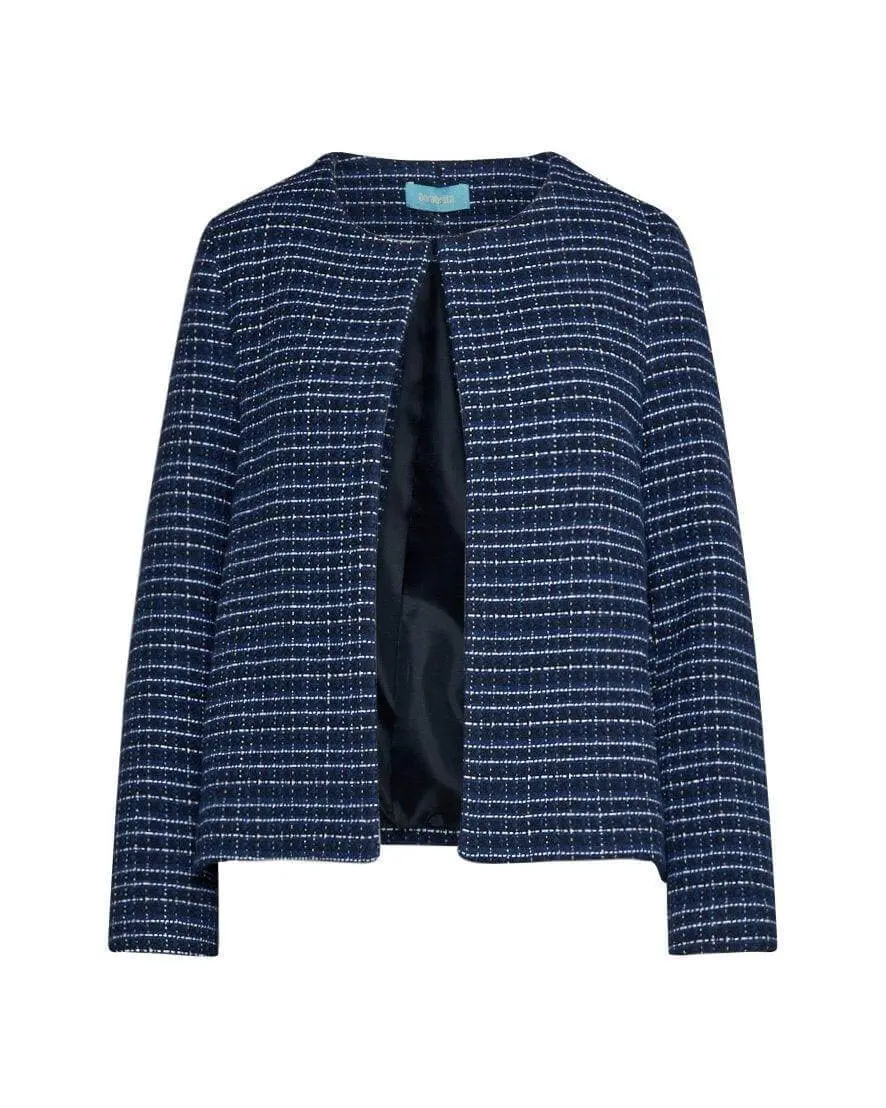 Giacca girocollo in tweed di misto cotone bi-colore BLU - Image 2