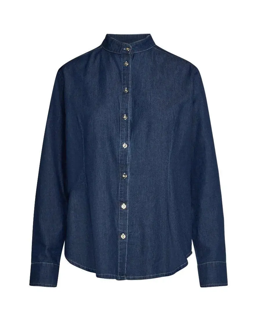Camicia in chambray di cotone con colletto alla coreana DENIM