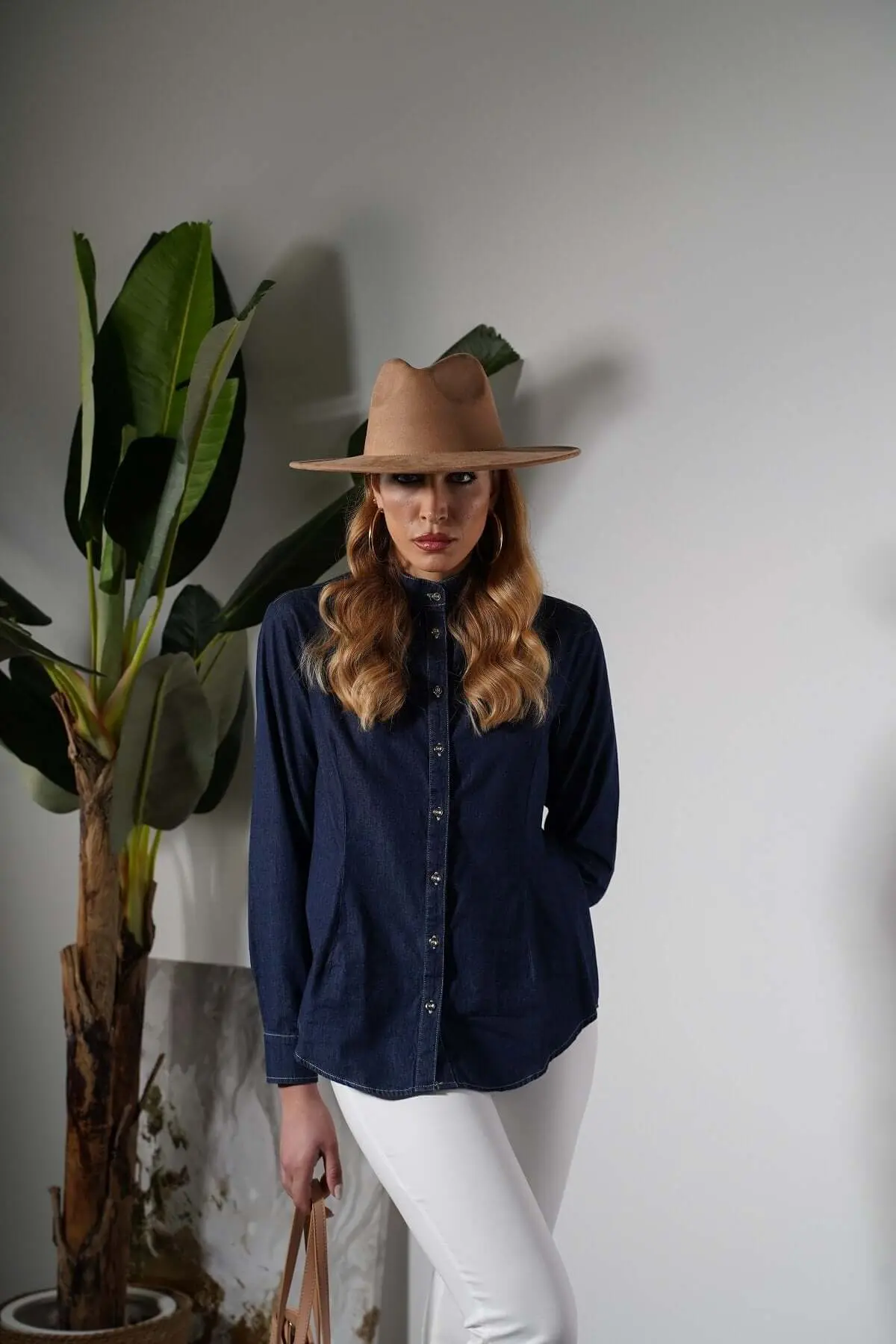 Camicia in chambray di cotone con colletto alla coreana DENIM - Image 4