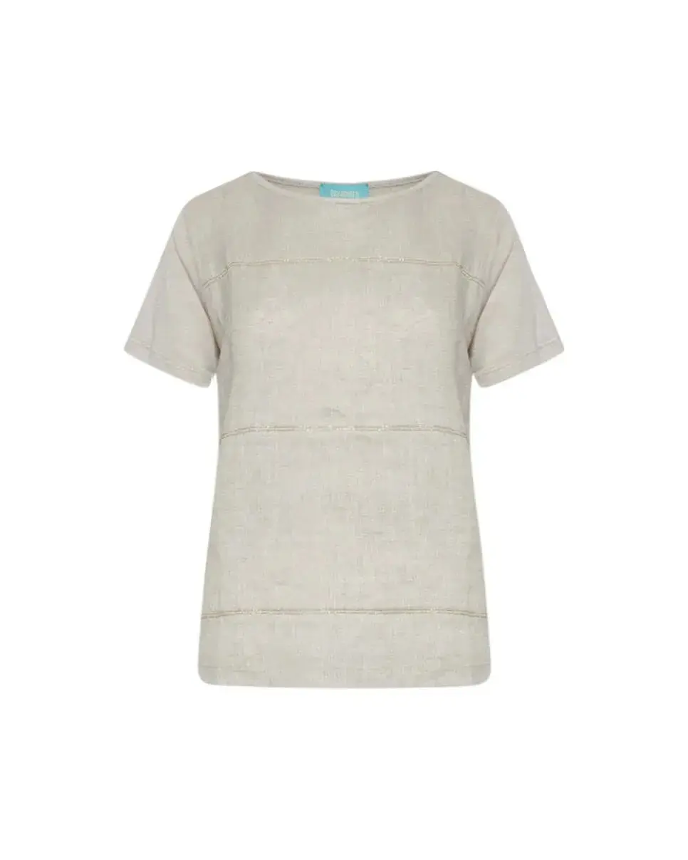 T-shirt combinata in lino e jersey melange con dettagli micro catene NATURALE