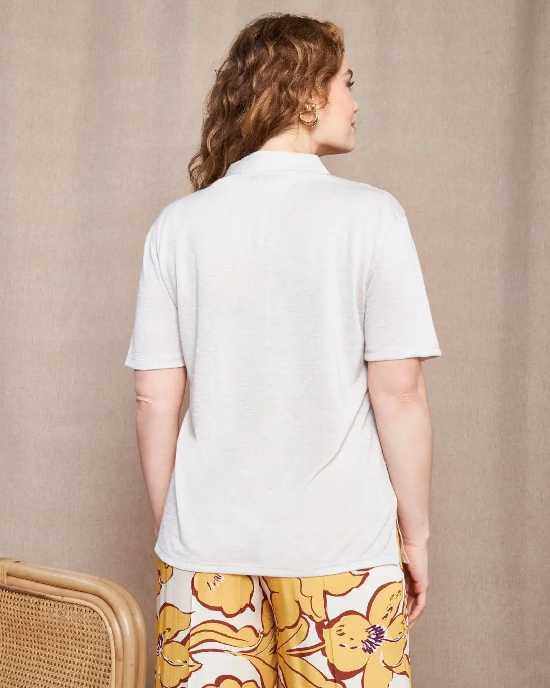 Polo combinata in lino e jersey melange con applicazione di micro catene sul tashino NATURALE - Image 6