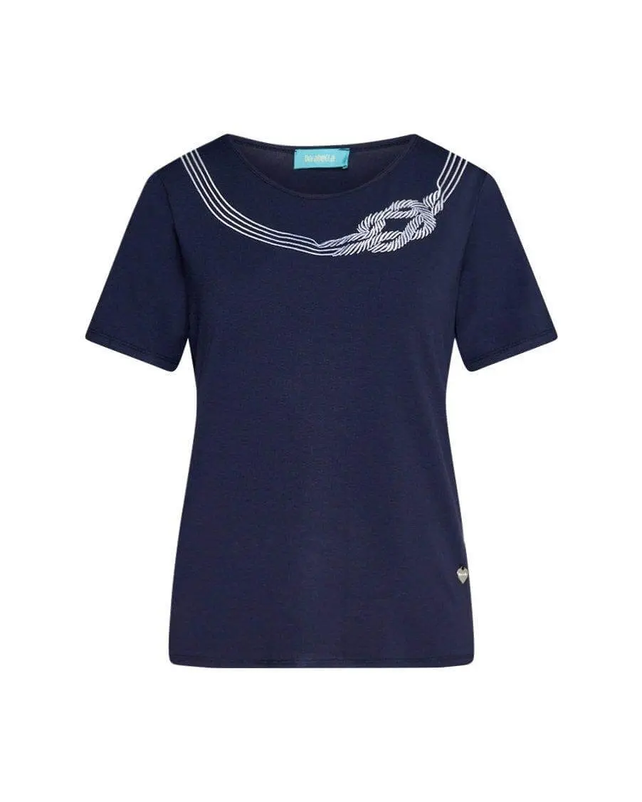 T-shirt mezza manica in jersey di viscosa elasticizzata con ricami lurex BLU - Image 2