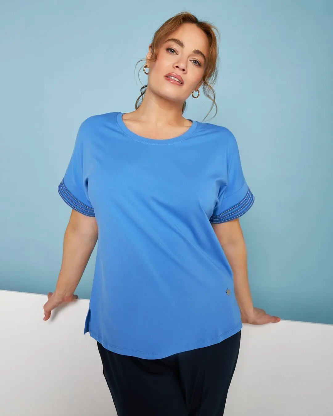 T-shirt kimono in jersey di cotone elasticizzato con micro catene LAVANDA - Image 4