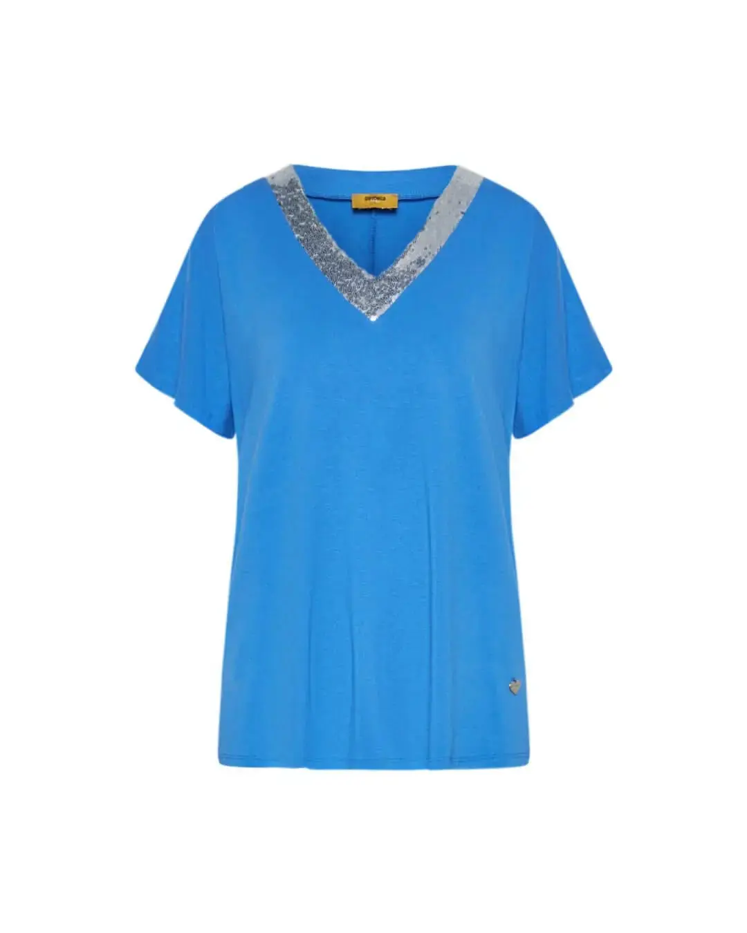 T-shirt kimono in jersey di viscosa elasticizzata con scollo a V con paillettes LAVANDA
