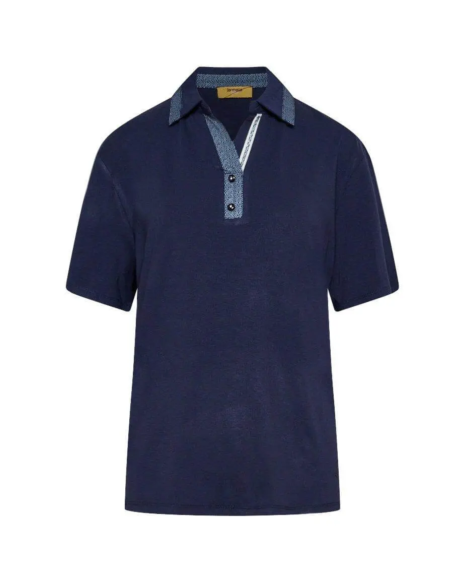 Polo in jersey di viscosa elasticizzata con inserti stampa pois BLU - Image 2