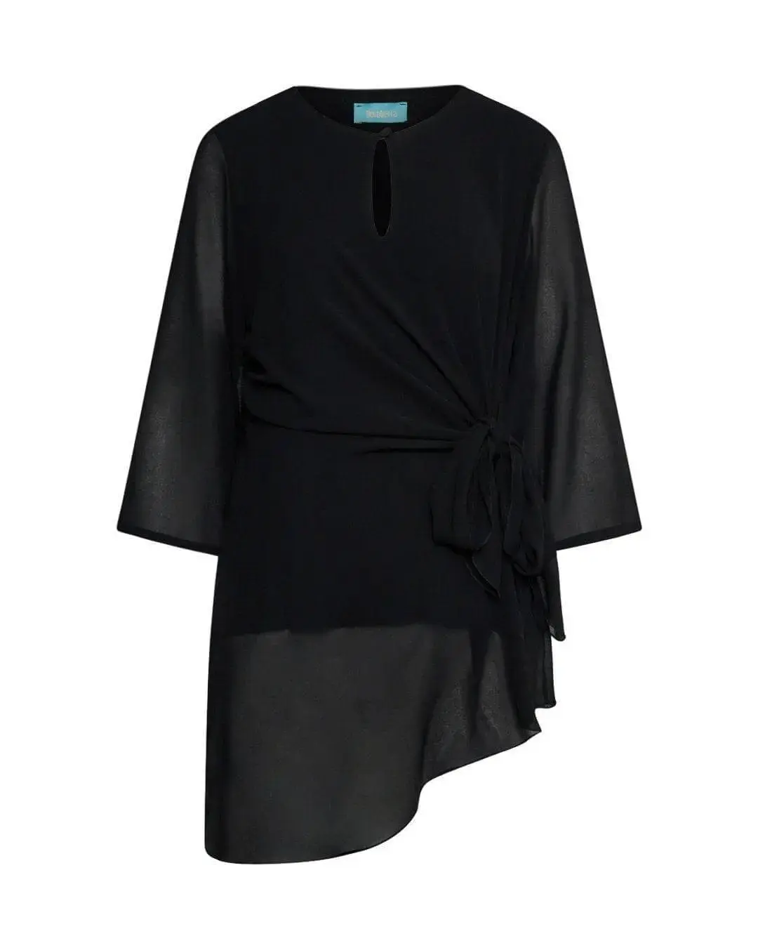 Blusa girocollo asimmetrica in georgette con dettaglio fiocco NERO