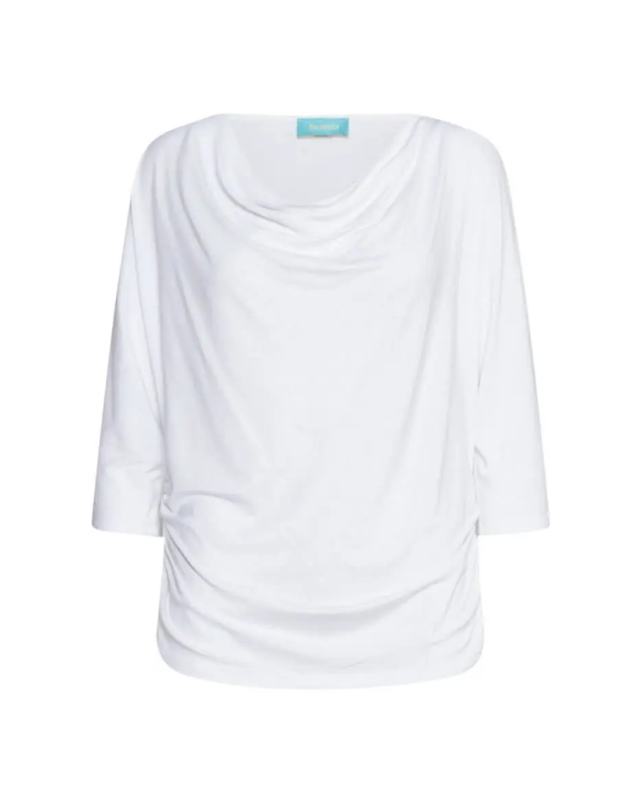 Maglia in jersey di viscosa elasticizzata con scollo ad anello ed arricciature BIANCO - Image 2
