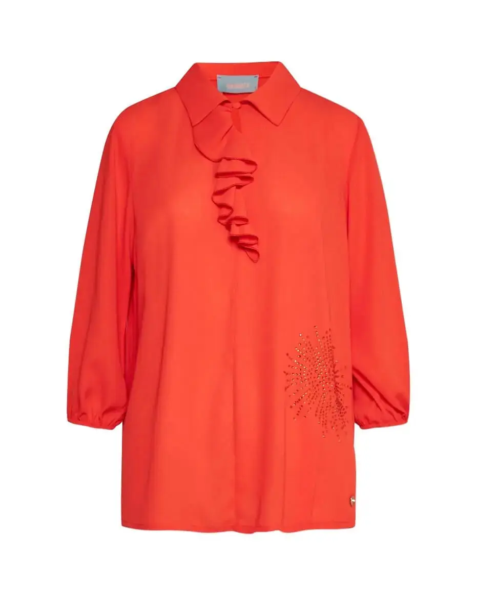 Blusa combinata in georgette e jersey elasticizzato con dettaglio rouche e strass PAPAVERO