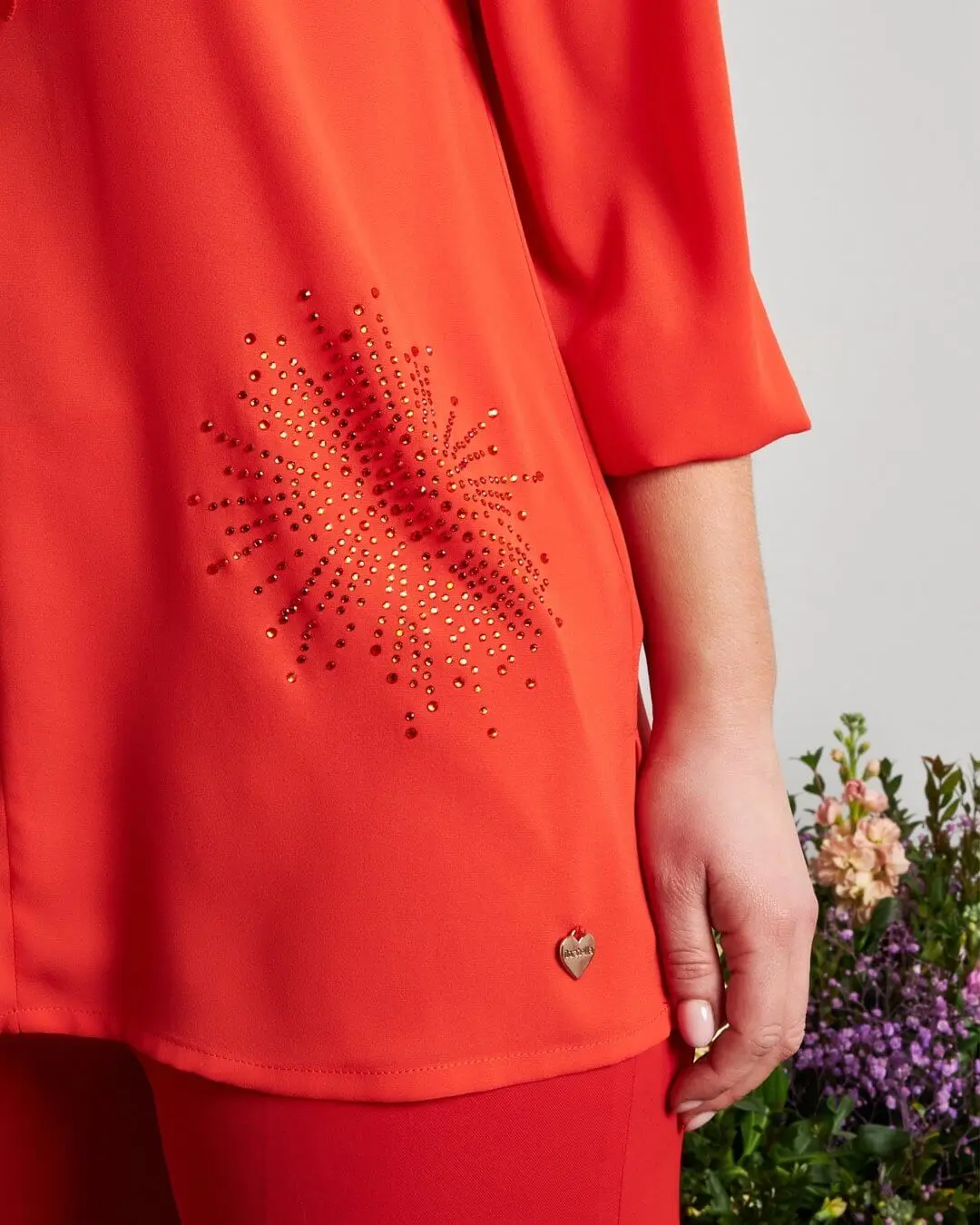 Blusa combinata in georgette e jersey elasticizzato con dettaglio rouche e strass PAPAVERO - Image 5
