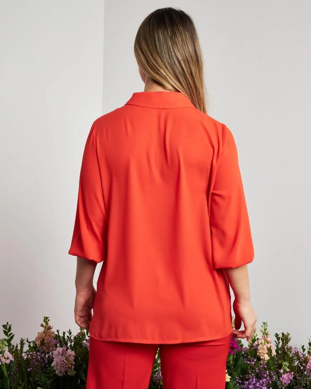Blusa combinata in georgette e jersey elasticizzato con dettaglio rouche e strass PAPAVERO - Image 6