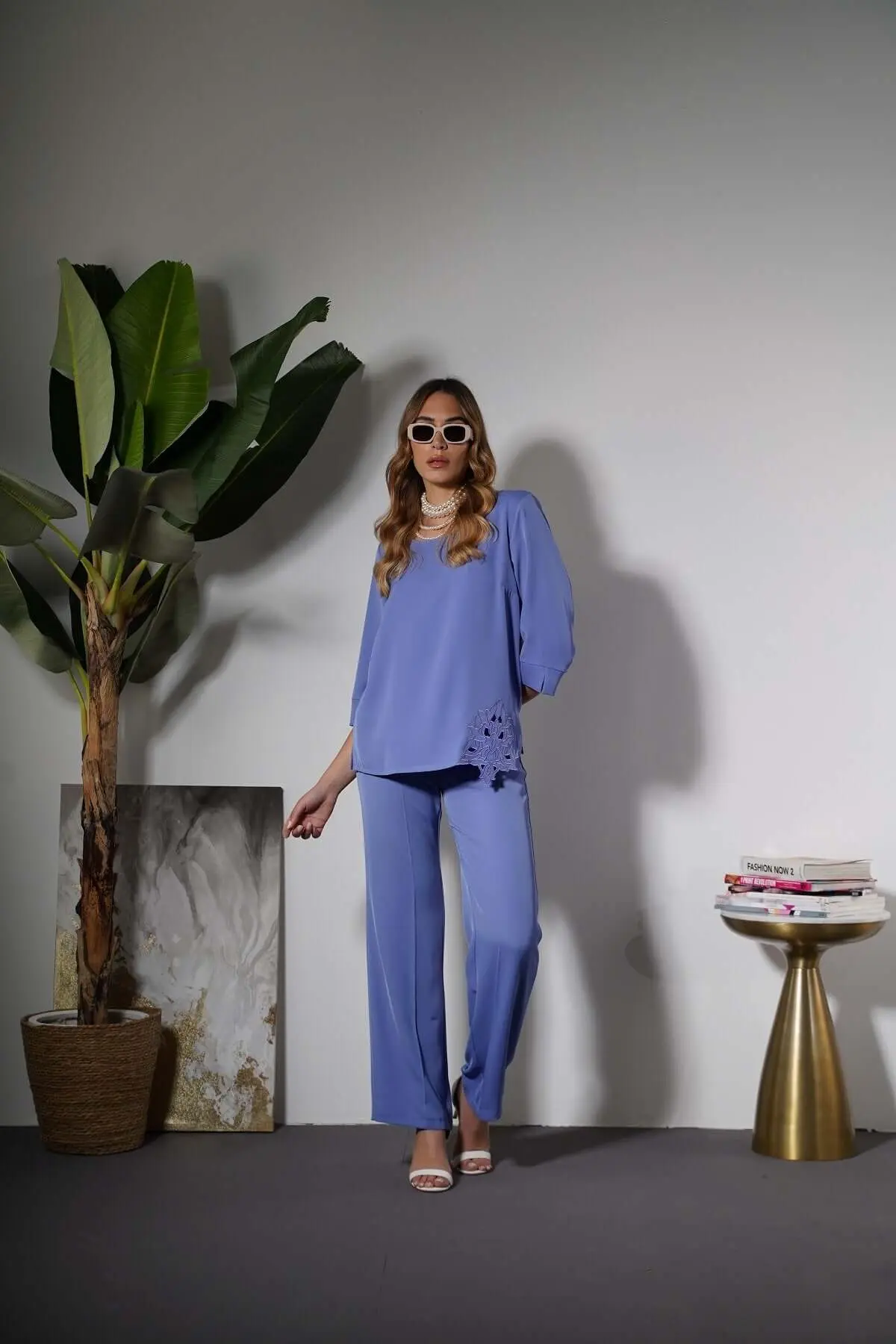 Pantalone zampetta in cady tinta unita con bustino elastico LAVANDA - Image 4