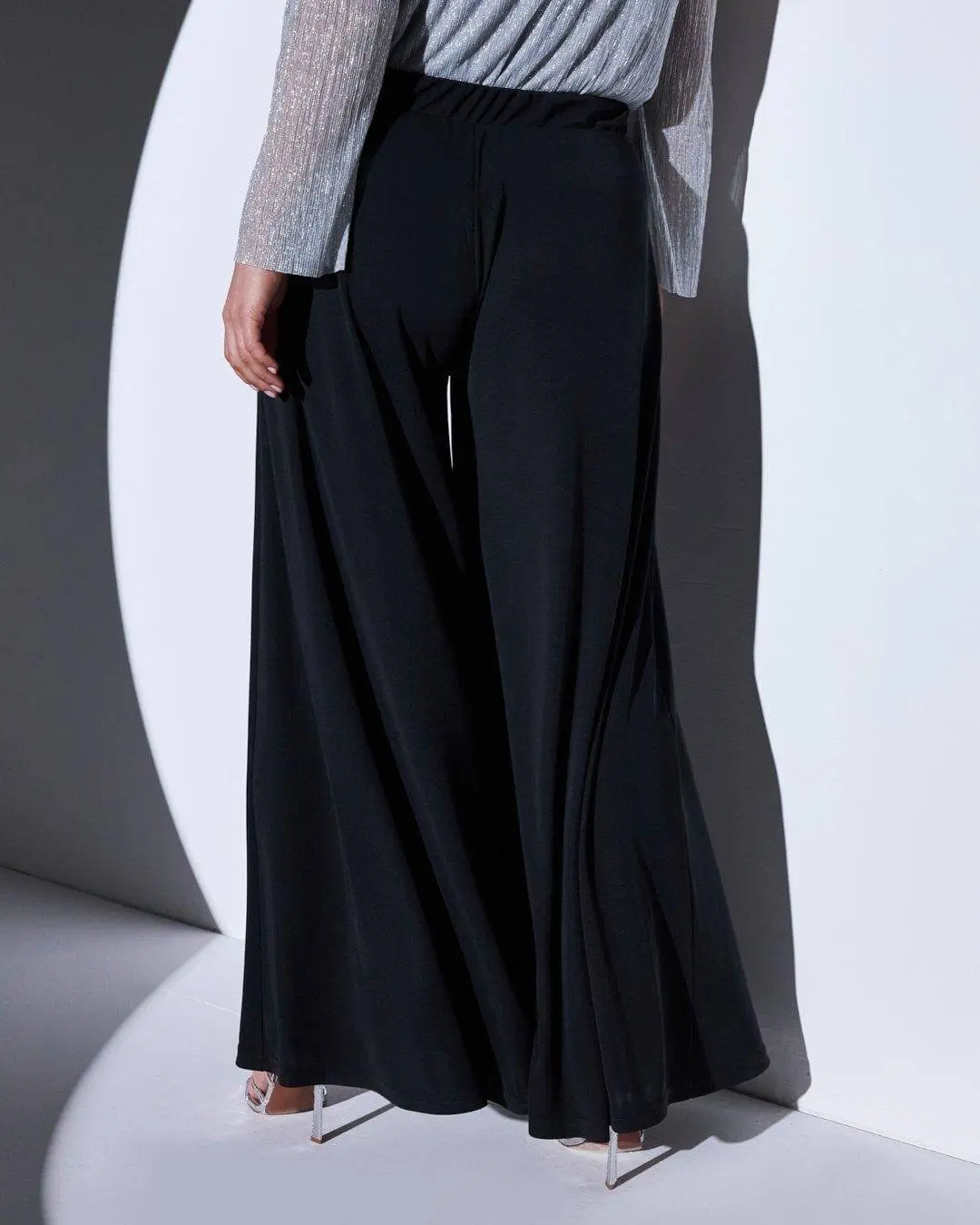 Pantalone a gamba ampia in jersey punto Milano NERO - Image 3