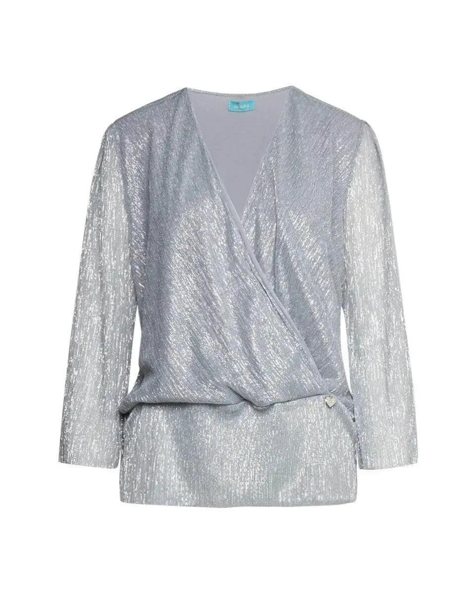 Blusa scollo a V in tessuto lurex ARGENTO