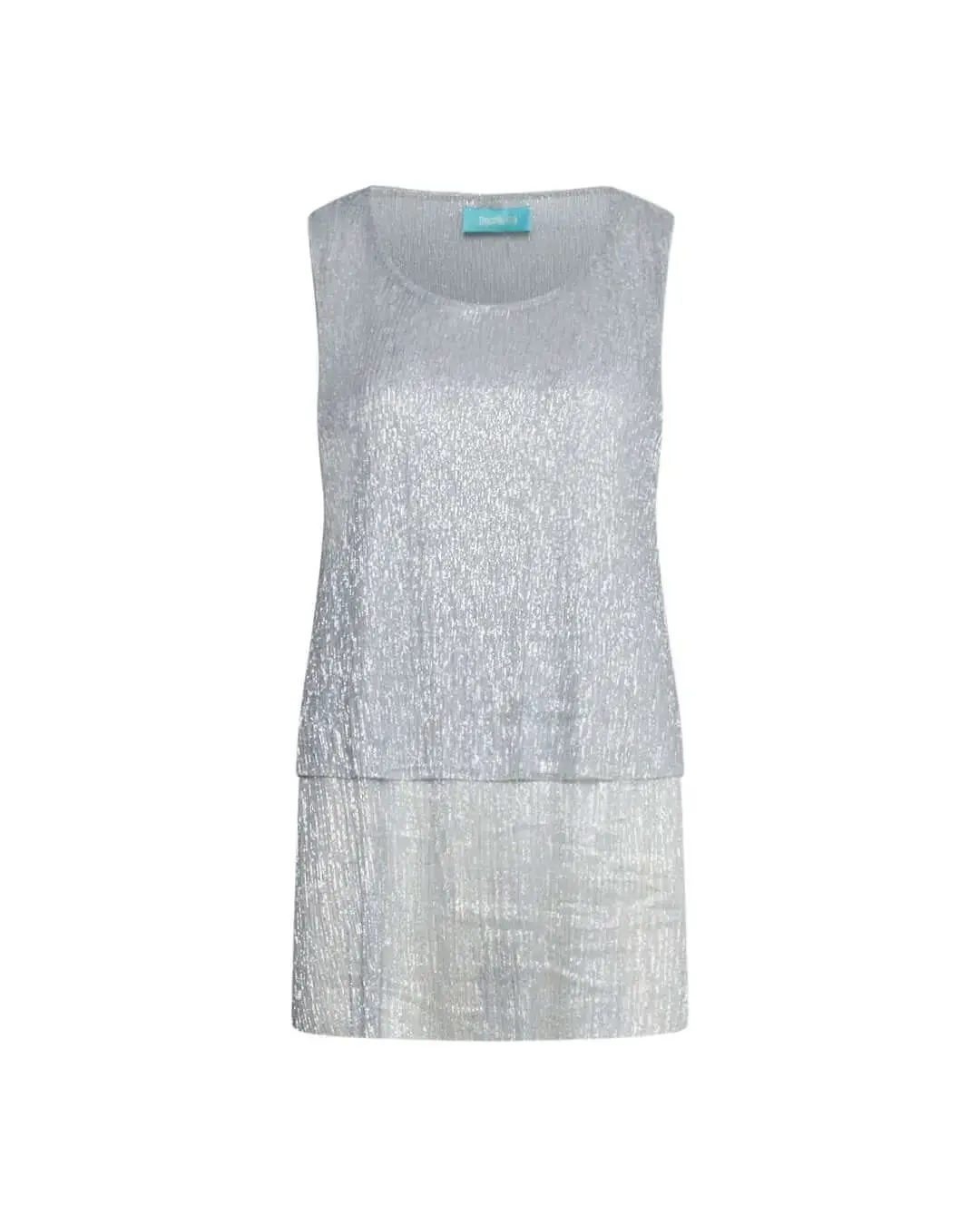 Top giromanica in tessuto lurex con doppio fondo ARGENTO