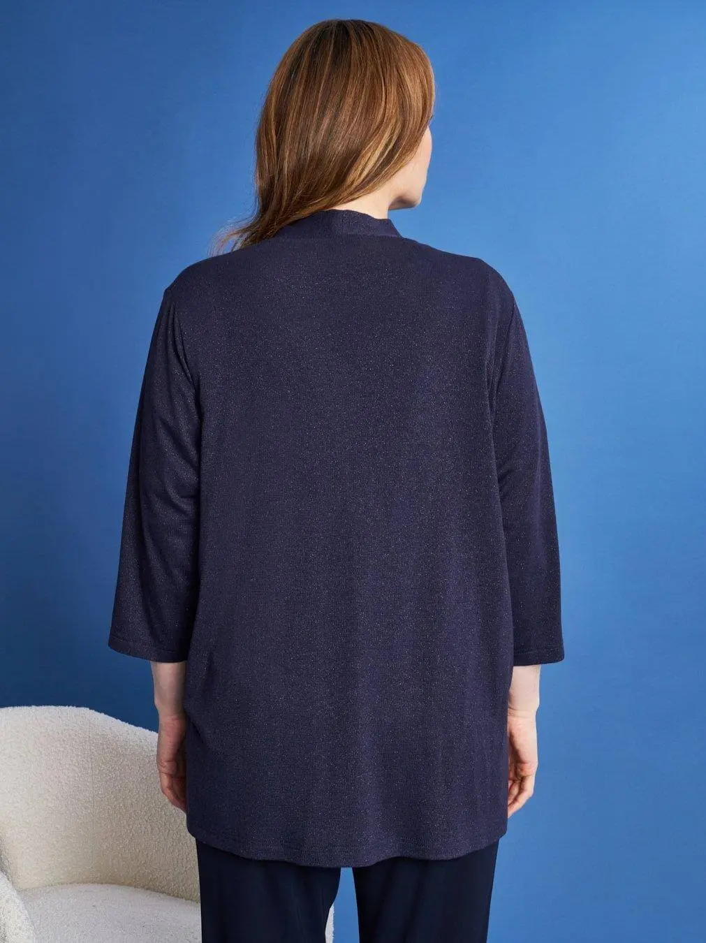 Cardigan aperto in maglia lurex di misto viscosa BLU - Image 3