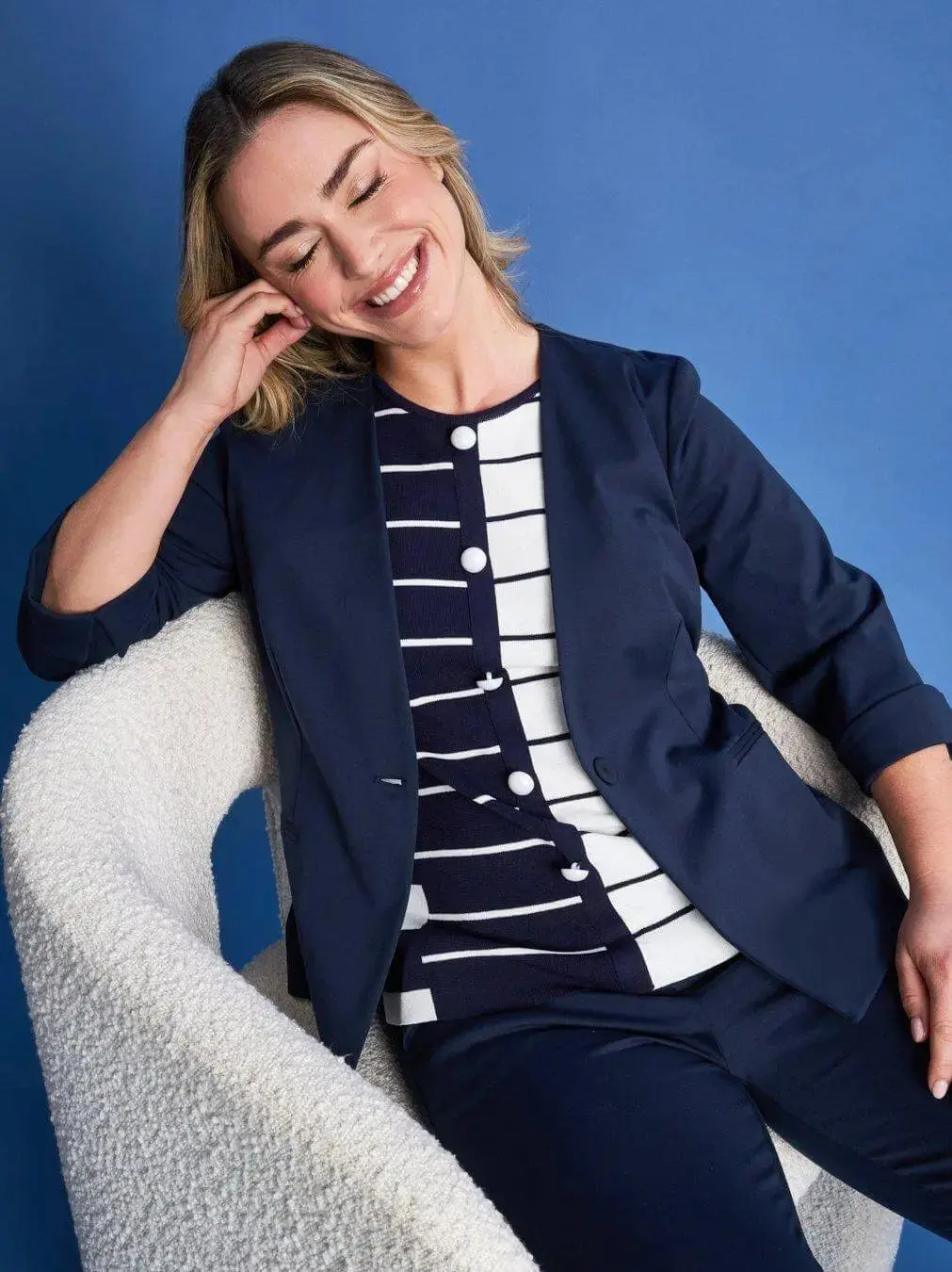 Blazer corto senza revers in jersey punto Milano elasticizzato di misto cotone - Image 9
