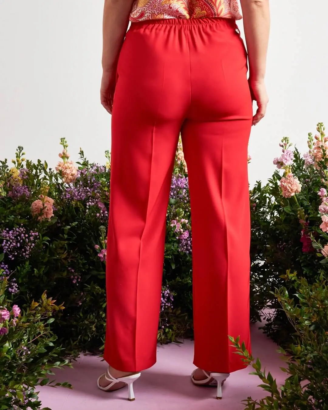 Pantalone a gamba dritta in cady elasticizzato tinta unita. PAPAVERO - Image 3