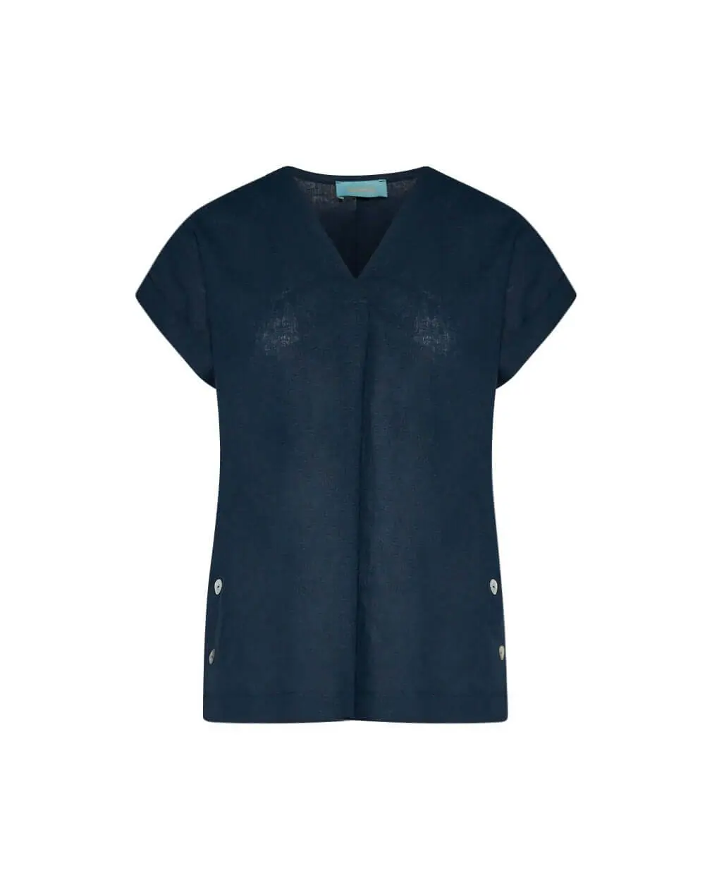 Blusa in misto lino tinta unita con bottoni e baciapiega BLU - Image 2