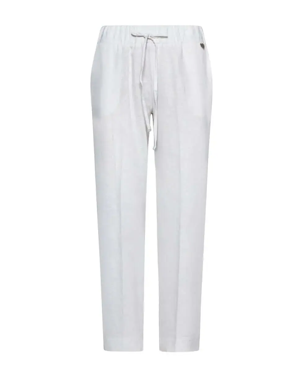 Pantalone affusolato in misto lino e rayon con coulisse in vita. OFF WHITE