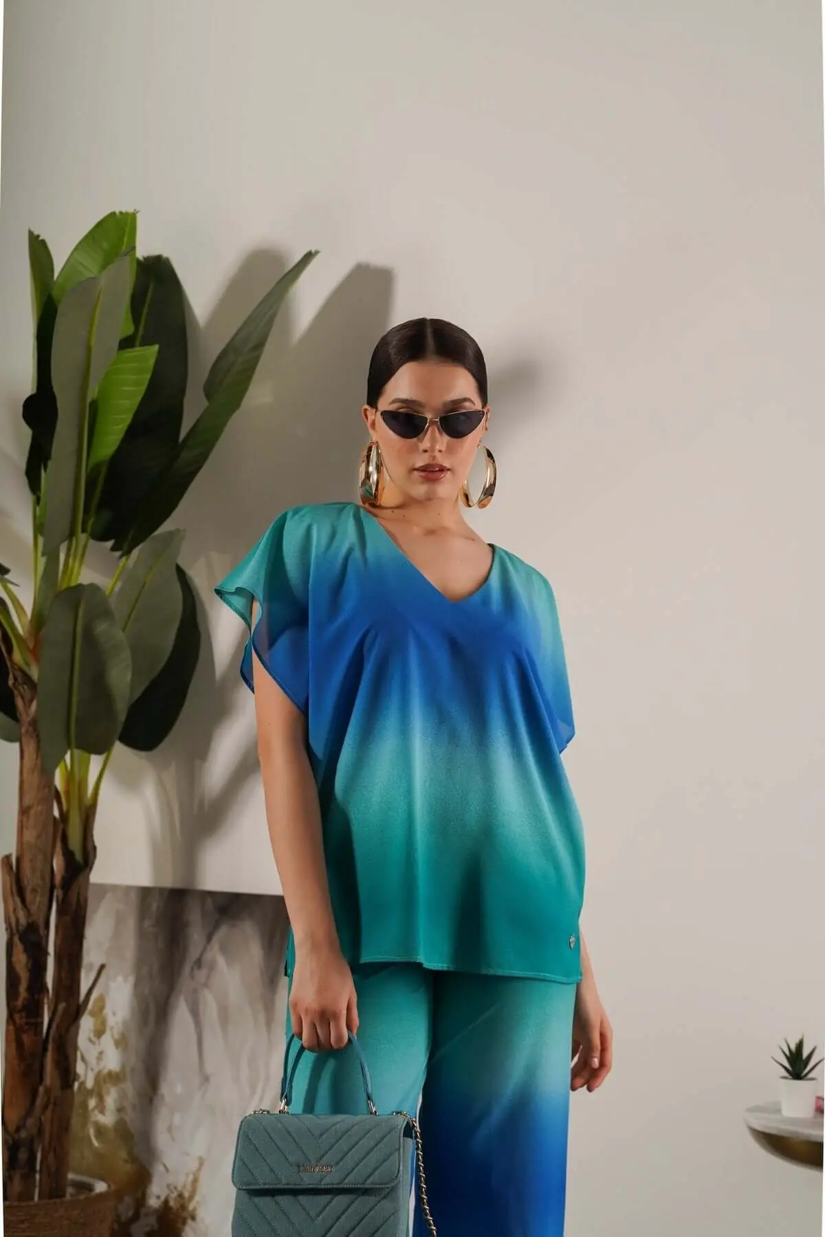 Completo effetto degradé con blusa e pantalone AZZURRO - Image 5