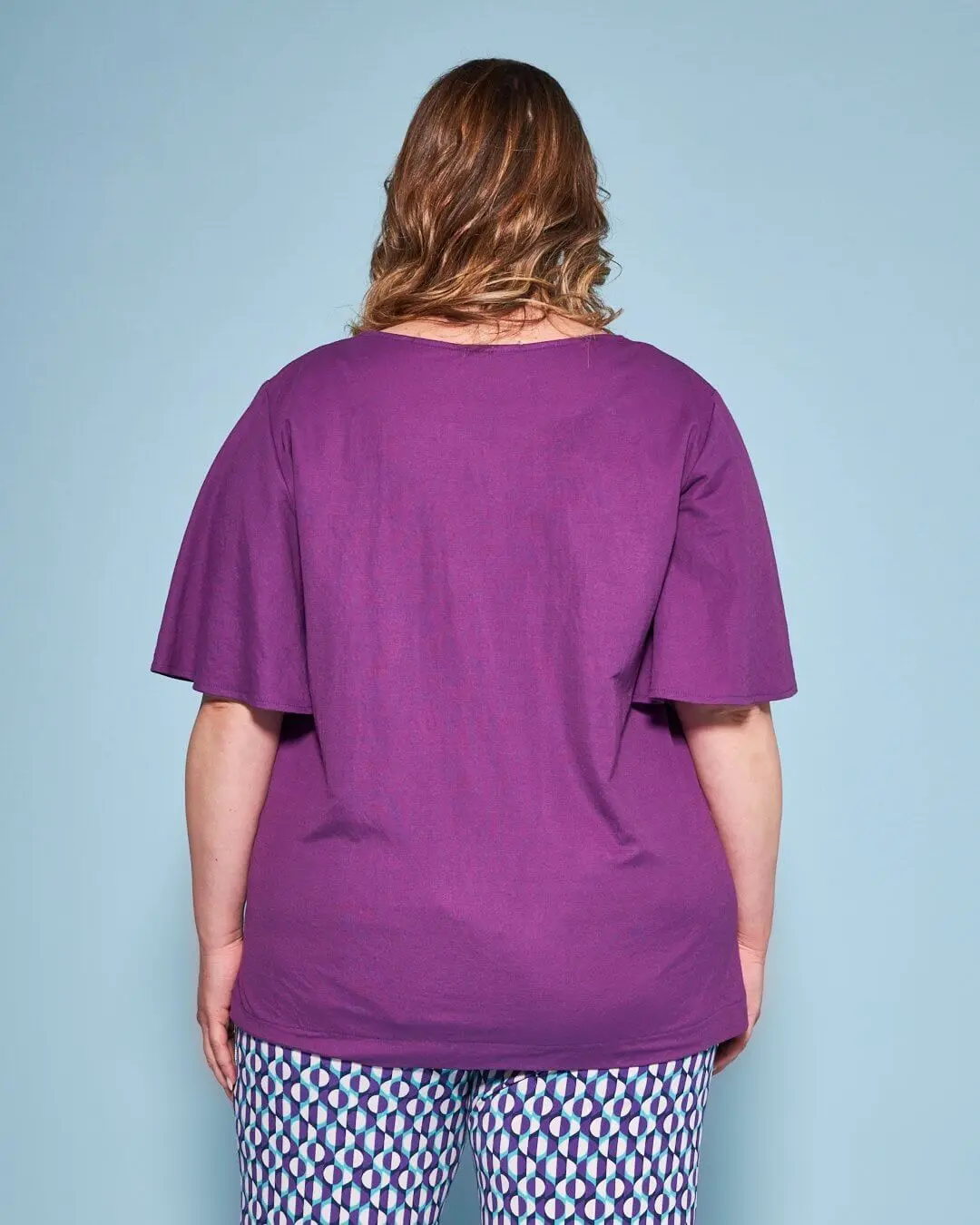 Maglia in tinta unita con occhielli con tessuto intrecciato VIOLA - Image 4