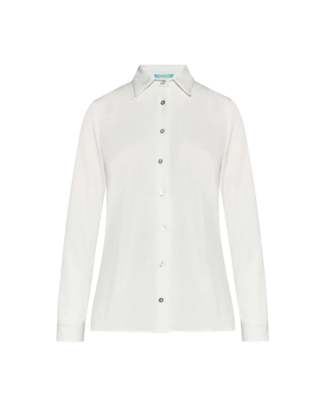 Camicia in jersey elasticizzato tinta unita con maniche a tre quarti. BIANCO