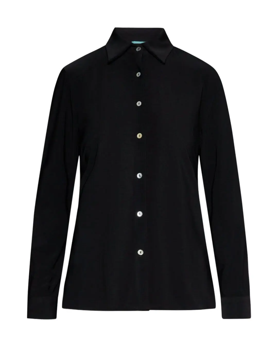 Camicia in jersey elasticizzato tinta unita con maniche a tre quarti. NERO