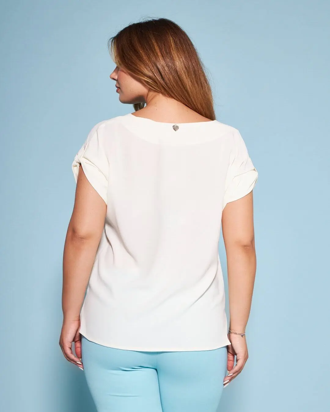 Blusa girocollo tinta unita o fantasia con maniche corte kimono e spacchi laterali BIANCO - Image 6