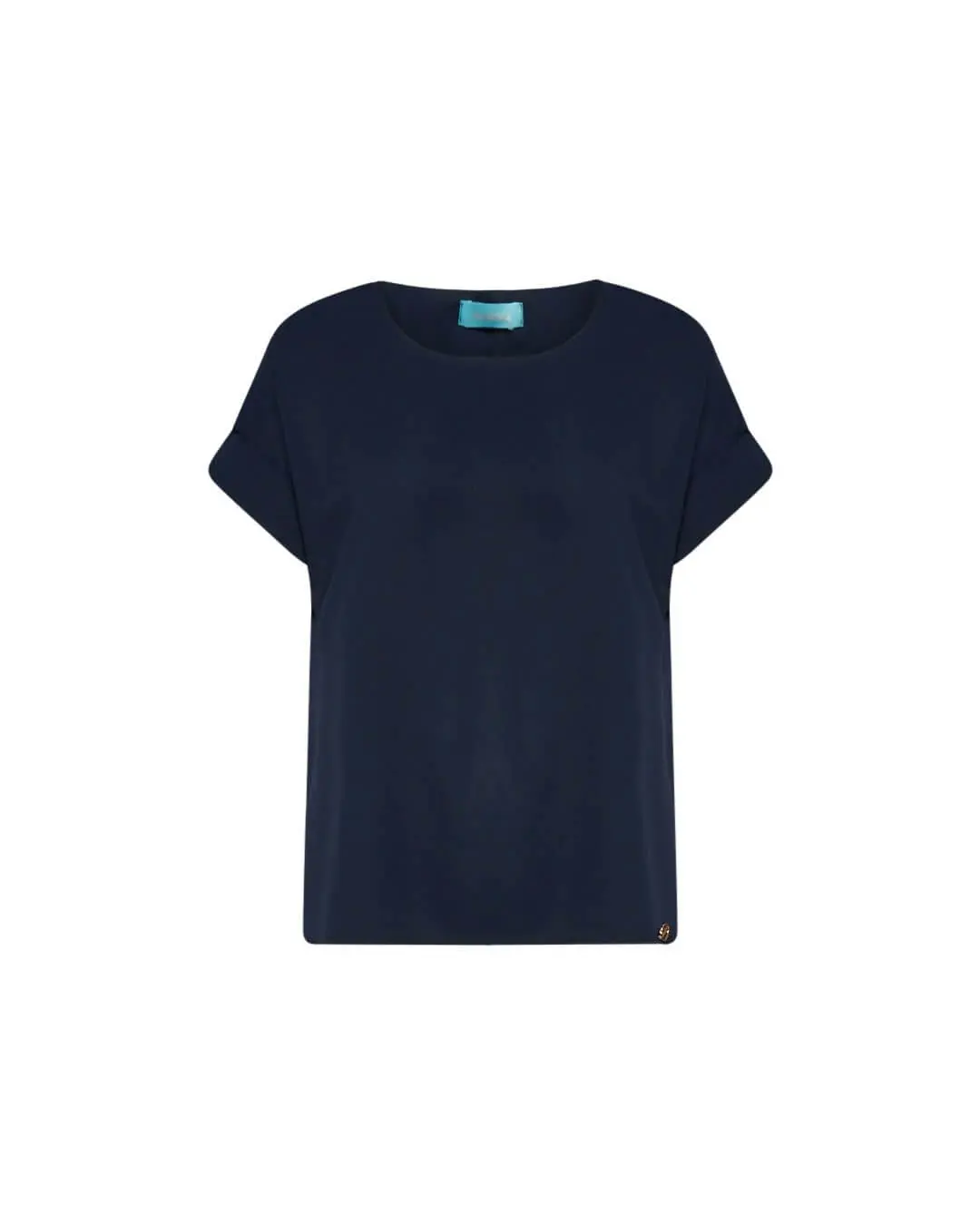 Blusa girocollo tinta unita o fantasia con maniche corte kimono e spacchi laterali DENIM - Image 2