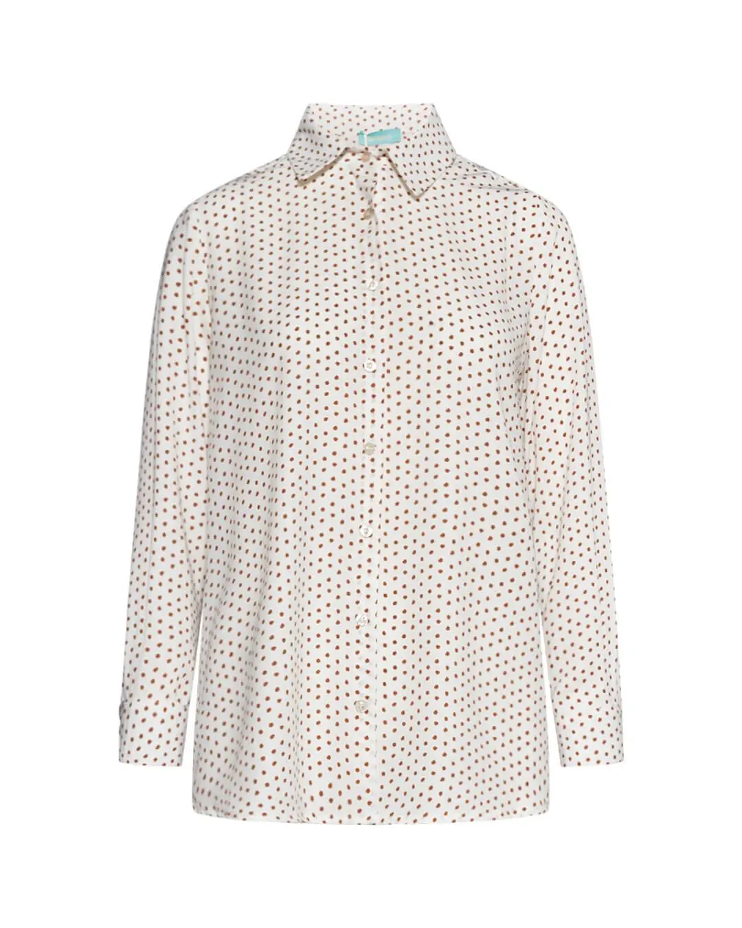 Camicia con maniche a tre quarti in raso tinta unita con fantasia a pois a contrasto. BIANCO-MORO - Image 2