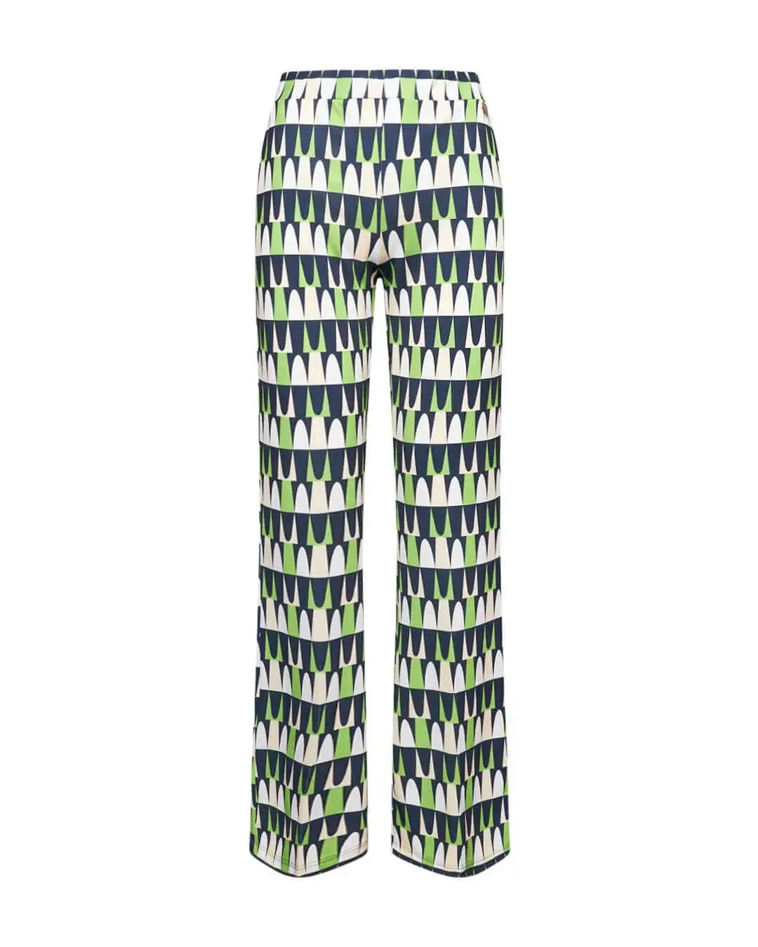 Pantalone zampetta in jersey elasticizzato con fantasia multicolore. MENTA