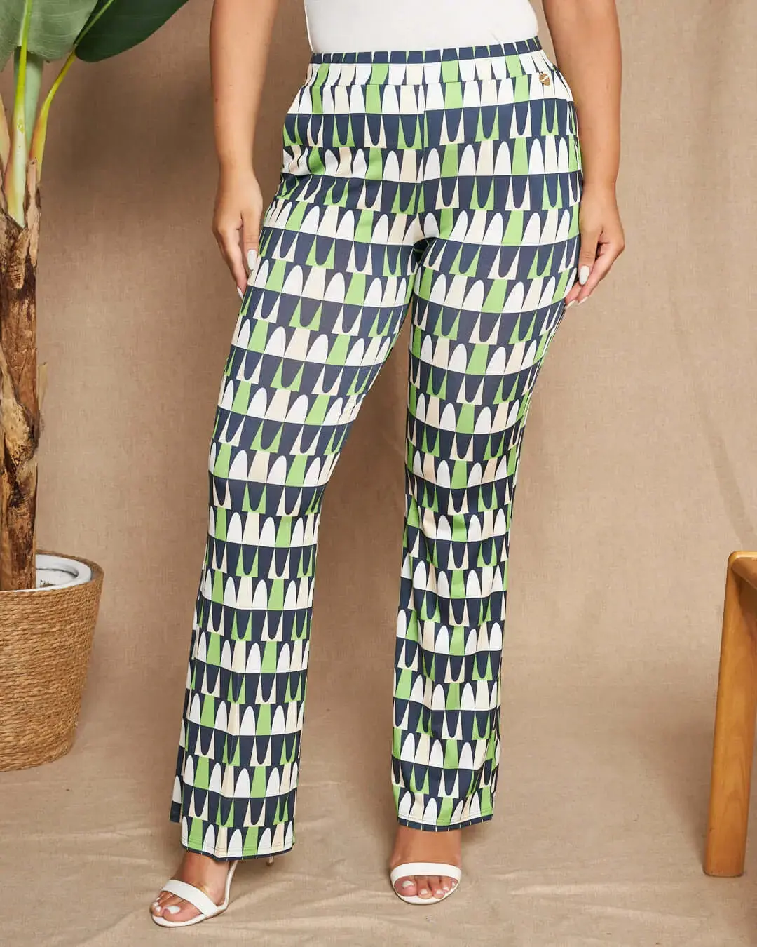 Pantalone zampetta in jersey elasticizzato con fantasia multicolore. MENTA - Image 2