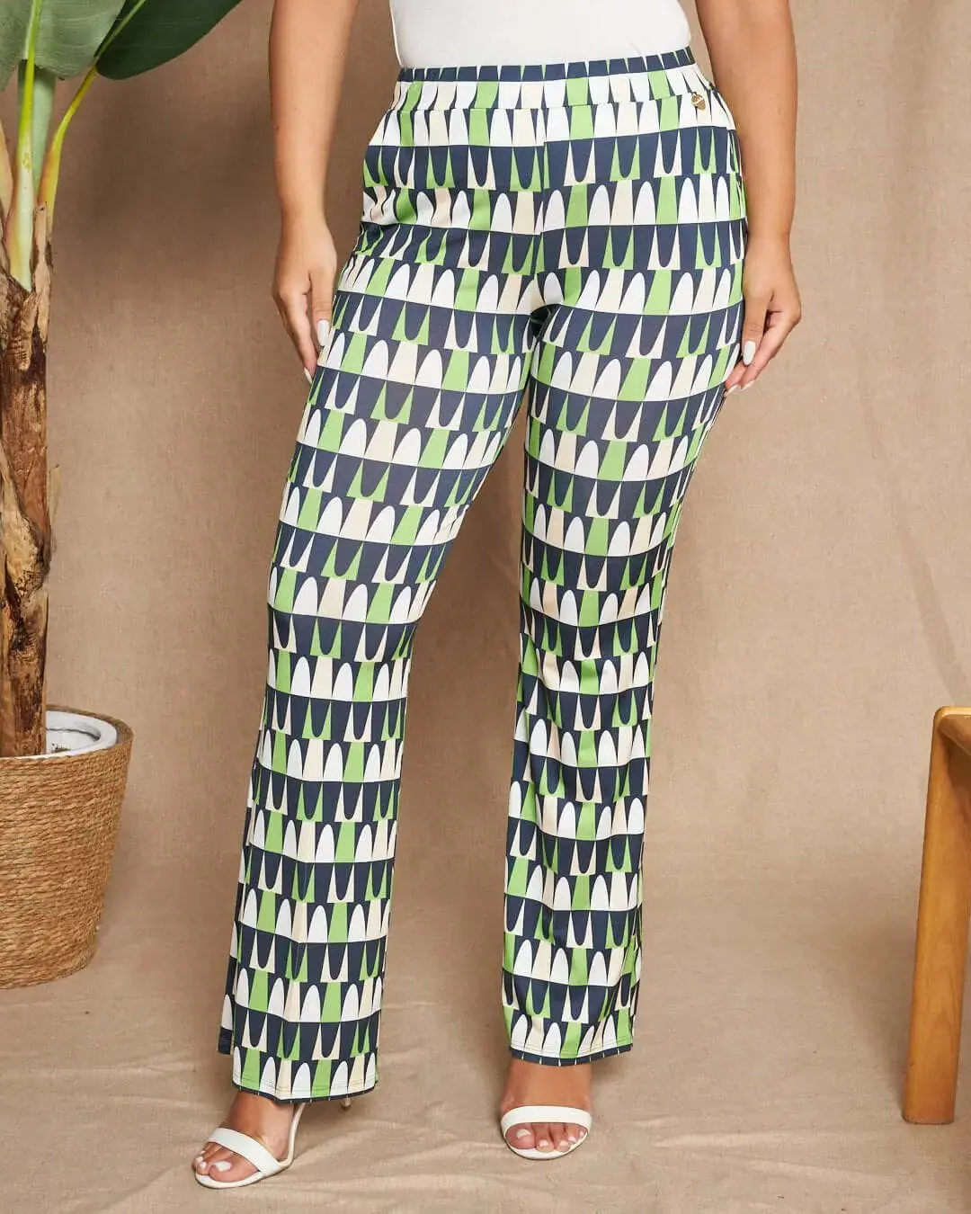 Pantalone zampetta in jersey elasticizzato con fantasia multicolore. MENTA - Image 3