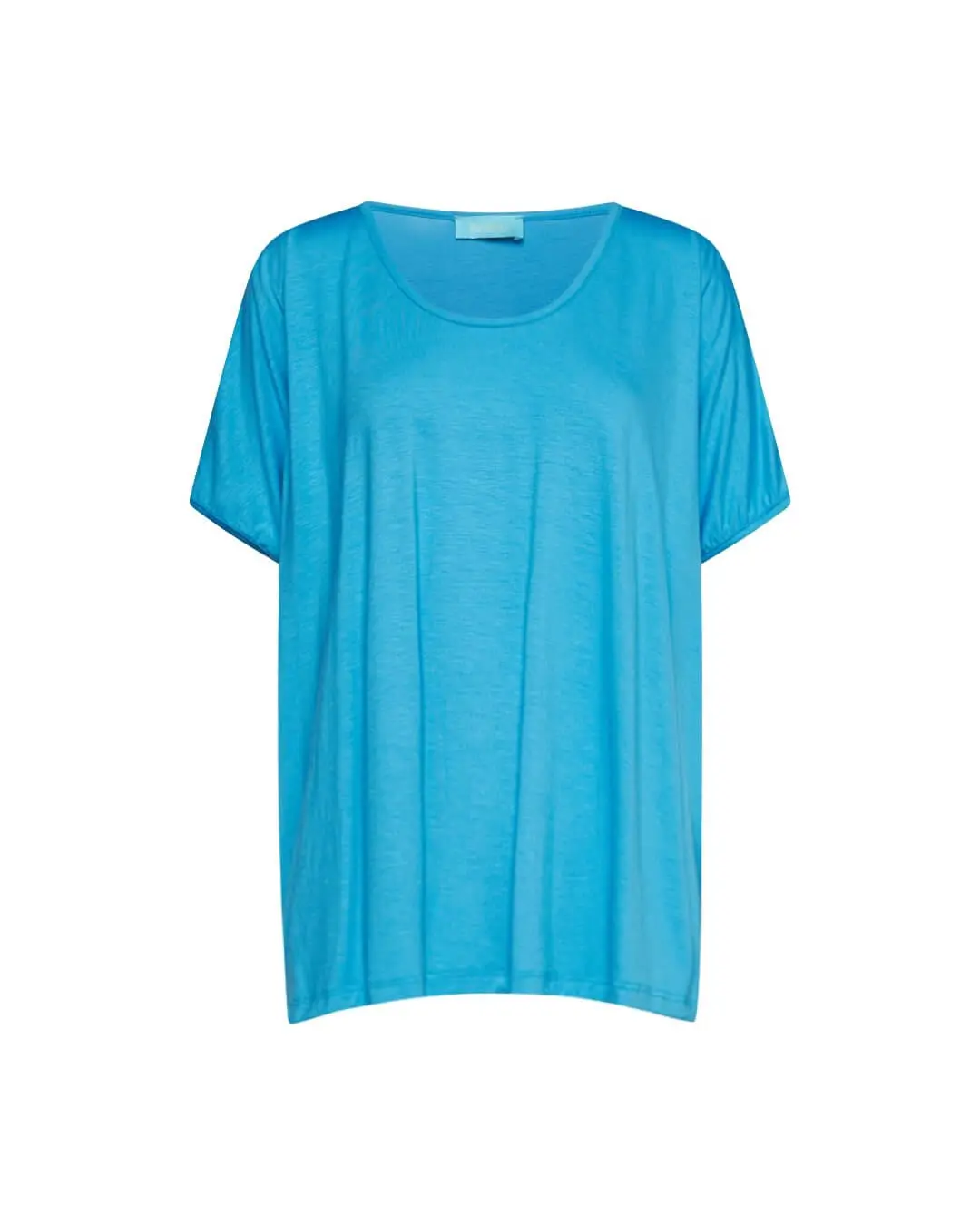 Maglia in filato di viscosa elasticizzata tinta unita con maniche kimono e orlo asimmetrico. AZZURRO - Image 2