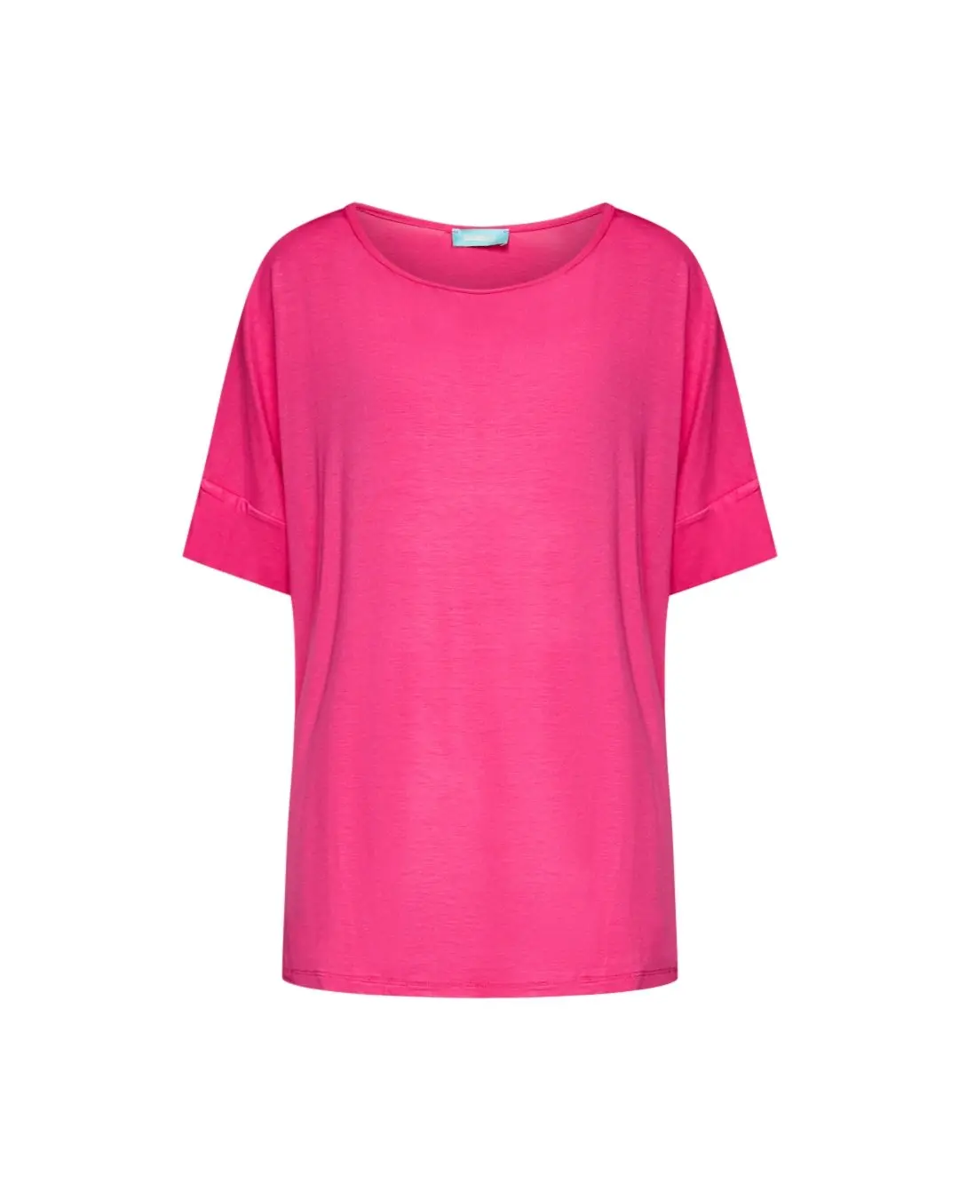 Maglia in filato di viscosa elasticizzata tinta unita con scollo rotondo e maniche kimono. FUXIA