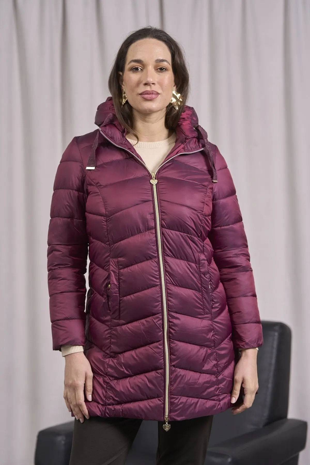 Giubbino con cappuccio e lacci in grossgrain BURGUNDY - Image 4