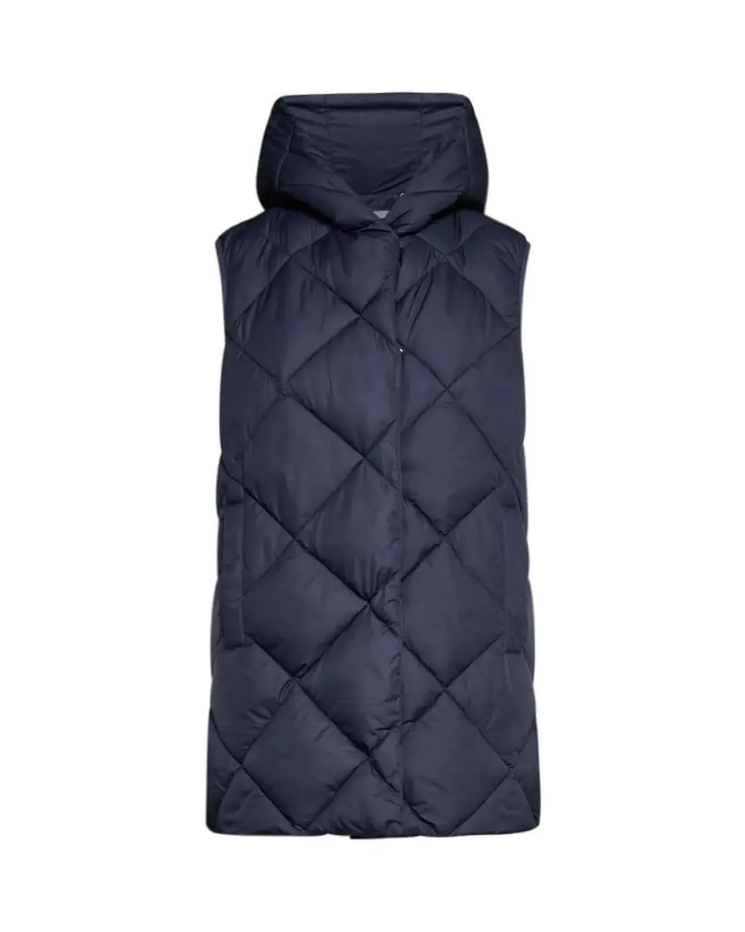 Gilet trapuntato in nylon tinta unita con cappuccio BLU