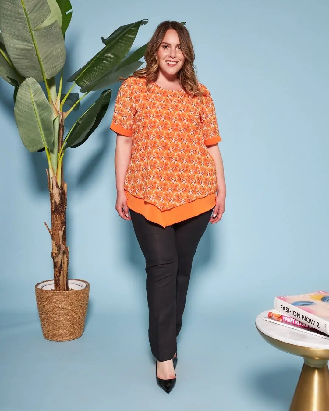 Casacca combinata in georgette con fantasia multicolore e jersey elasticizzato tinta unita. ARANCIO - Image 5