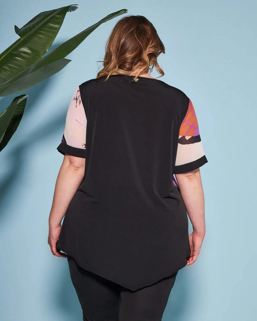 Casacca combinata in georgette con fantasia multicolore e jersey elasticizzato tinta unita. LILLA - Image 3