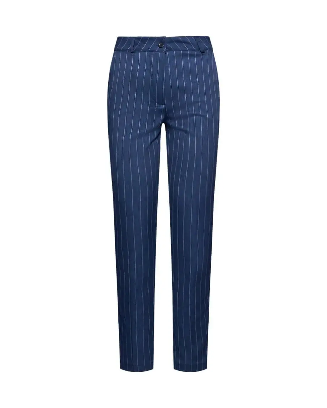 Pantalone skinny in chambray gessato con tasche america e logo D metallico. BLU