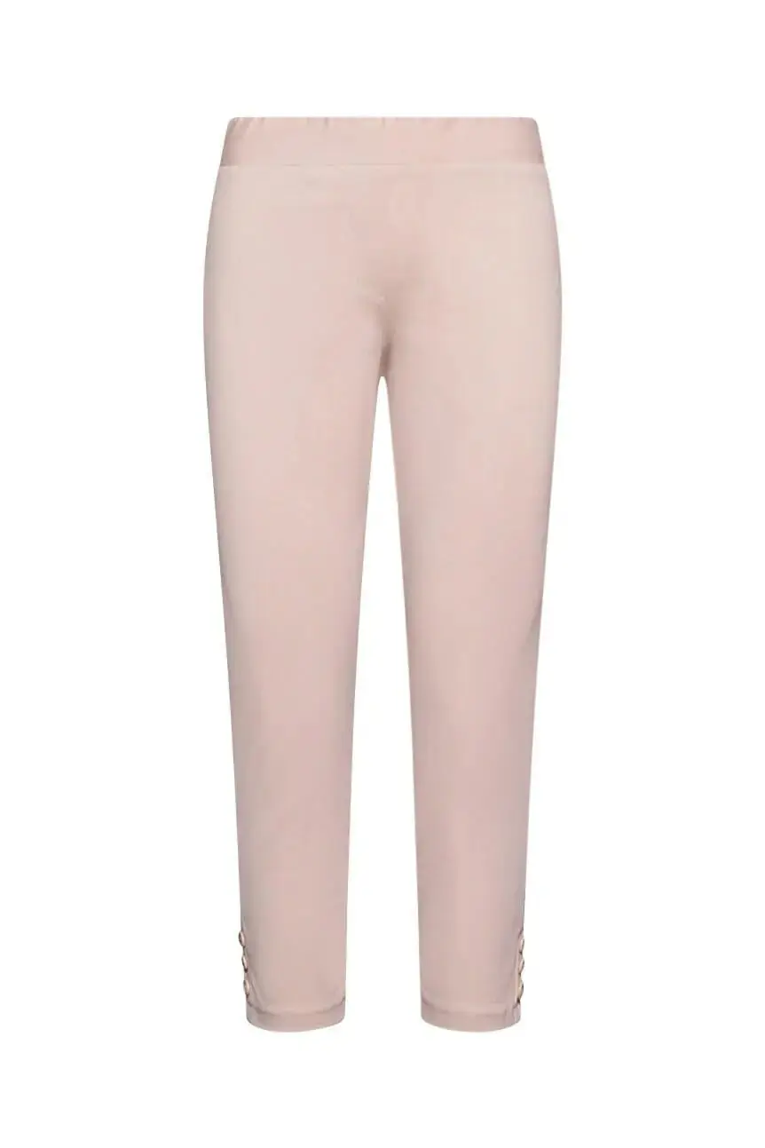 Pantalone skinny capri in jersey di misto cotone elasticizzato tinta unita con dettaglio bottoni. BEIGE