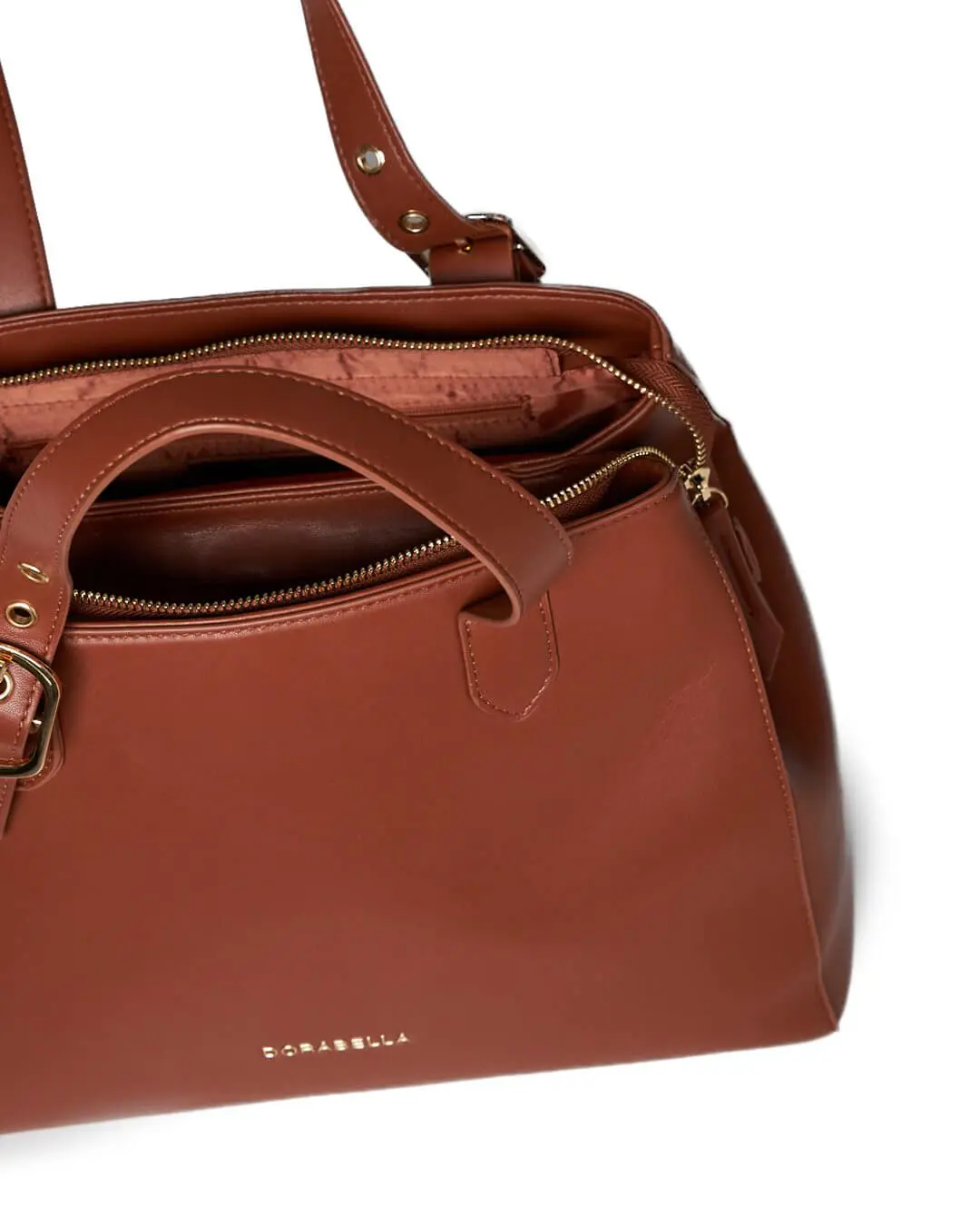 Borsa a mano ecopelle liscia con tracolla rimovibile CUOIO - Image 3